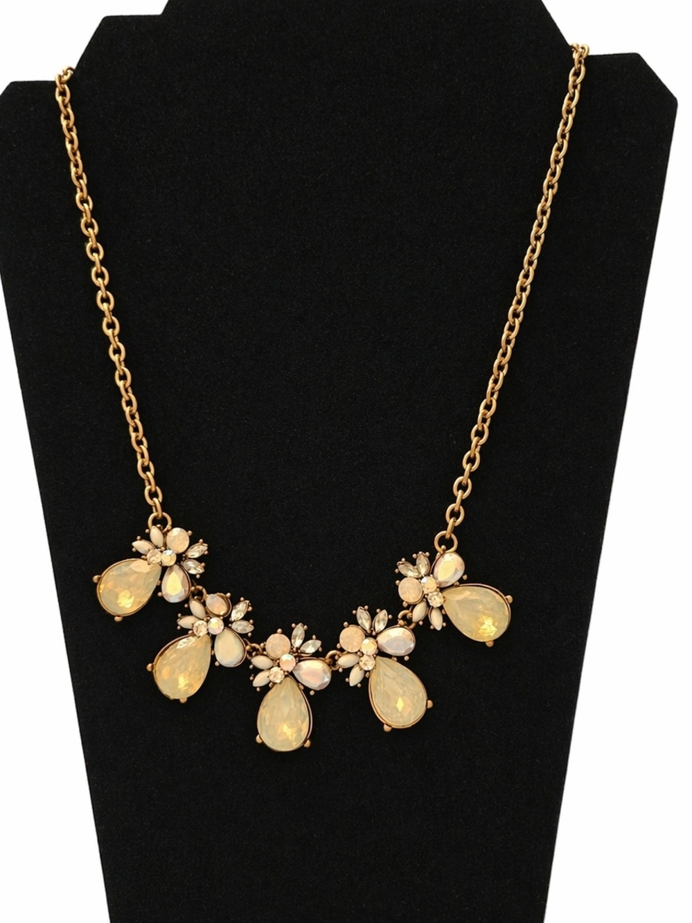 Source Unknown Opal Teardrop Floral Necklace - Gold Tone